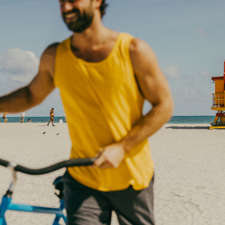 A cyclist on South Beach in Miami.