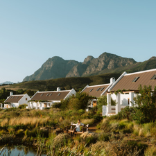 Outside Babylonstoren Franschhoek with mountains in the background.