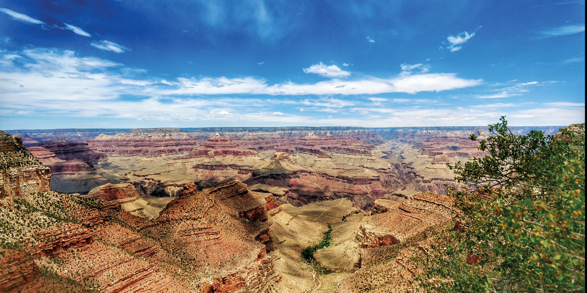 A wide view of the Grand Canyon in Arizona.