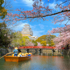 A boat on water near Himeji Jo temple.