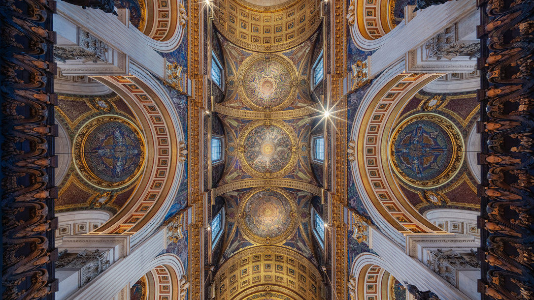 Looking up at the ceiling of St Paul's Cathedral in London.