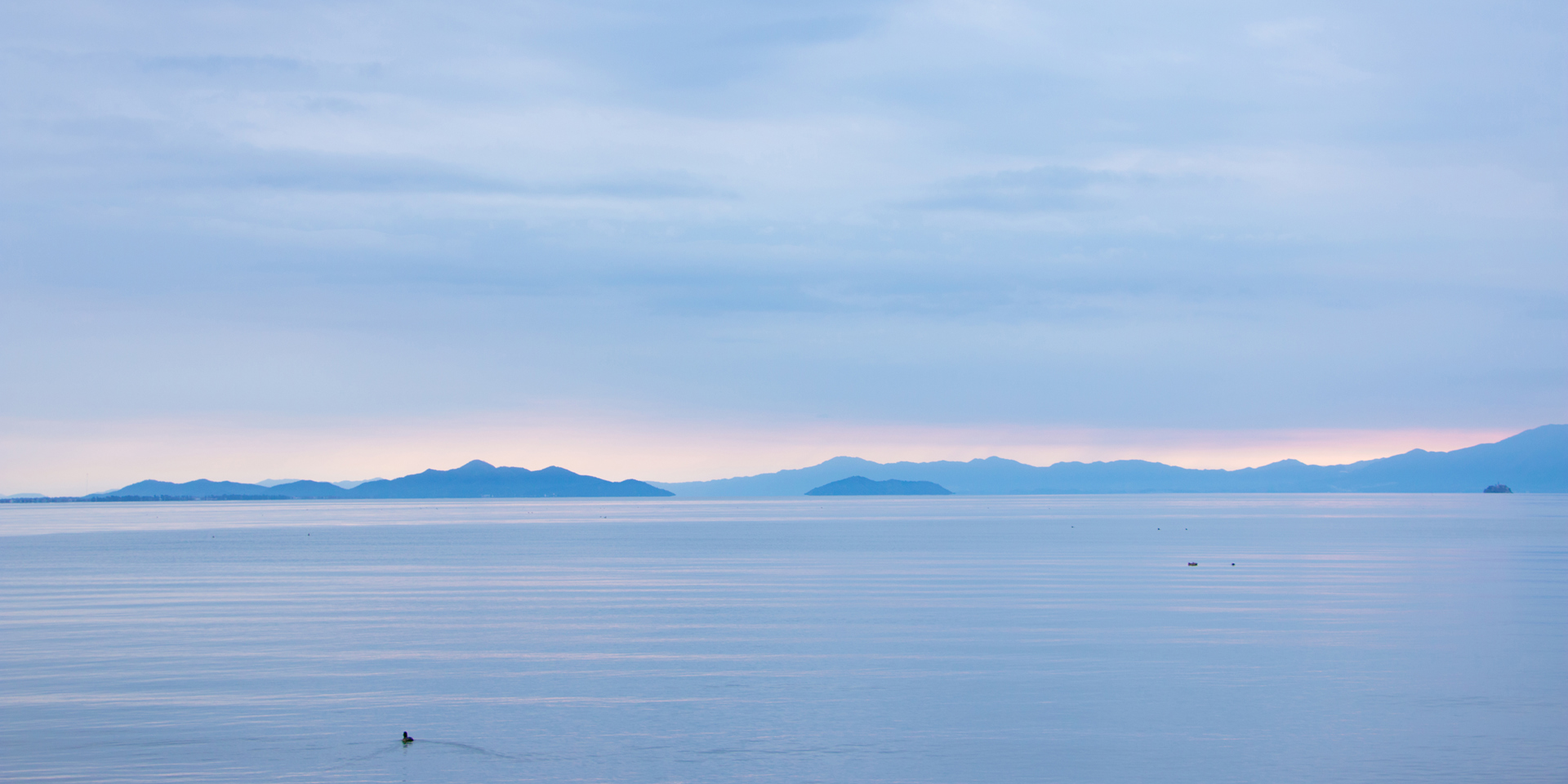 A calm view of Lake Biwa in Japan.