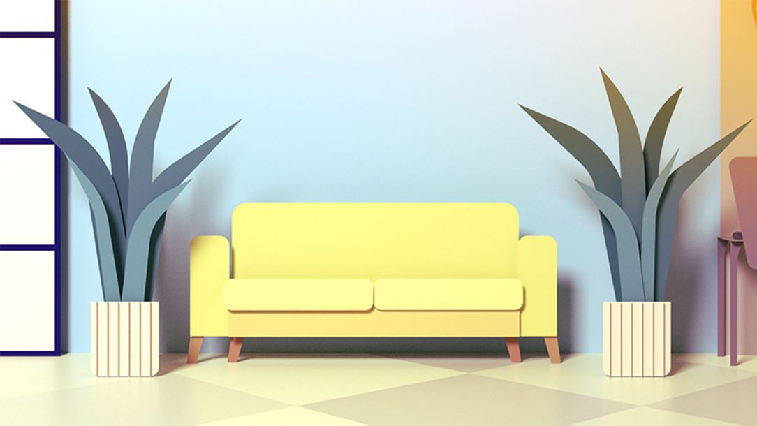 An illustration of a sofa in an office.