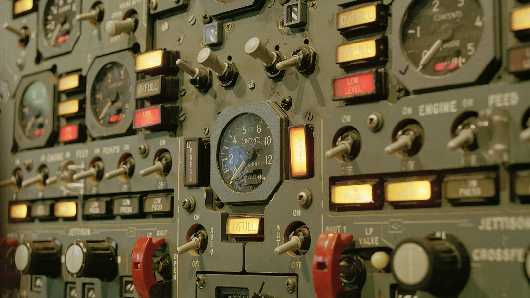 A close up of a control panel in the Concorde airplane.