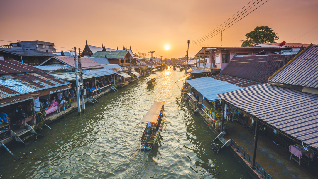 A view of Bangkok at sunset.