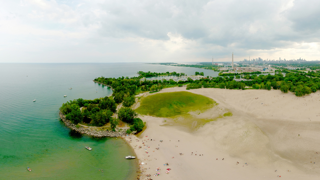 An aerial view of a beach near Toronto.