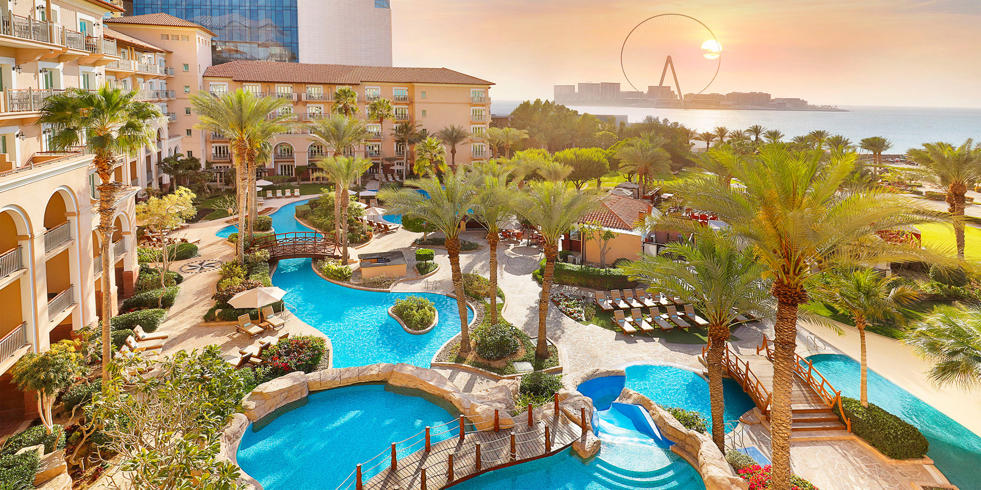 The pools at the Ritz Carlton Dubai hotel.