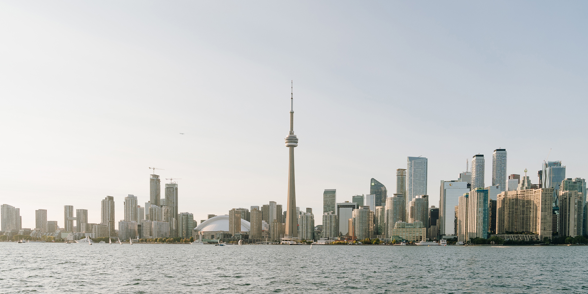 The Toronto skyline with cool blue grey tones.