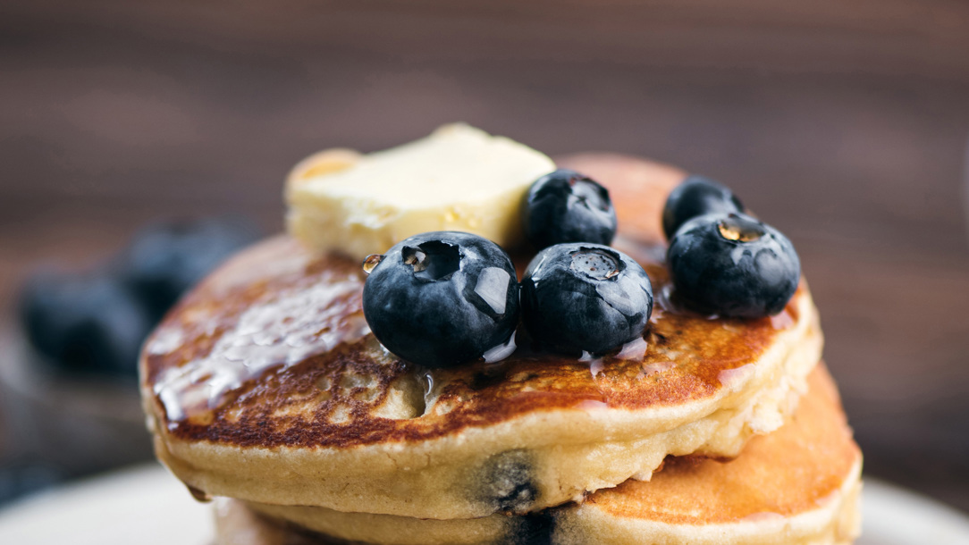 Blueberries on a pancake.