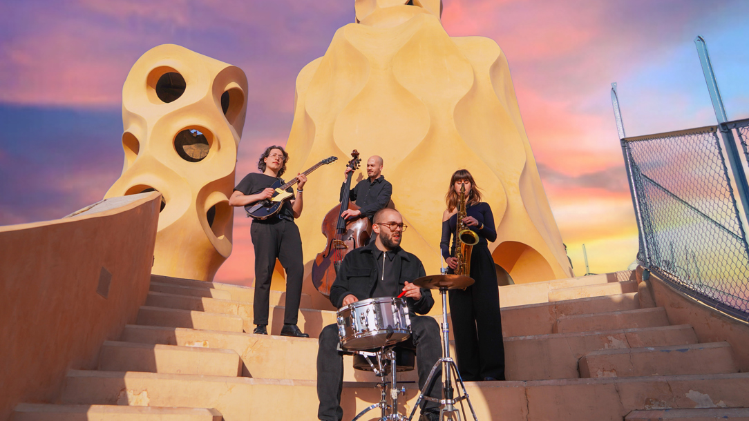 Musicians on steps in Barcelona.