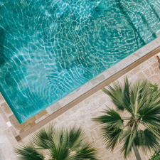 Overhead view of a luxurious swimming pool.