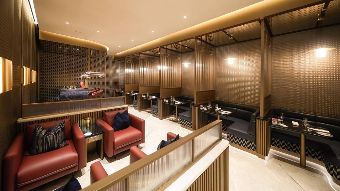 A wider view of the dinning area at the British Airways lounge at Dubai airport..