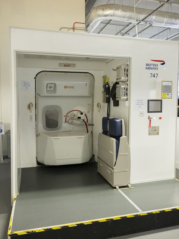 A mock up of an airplane at the British Airways Global Learning Academy.