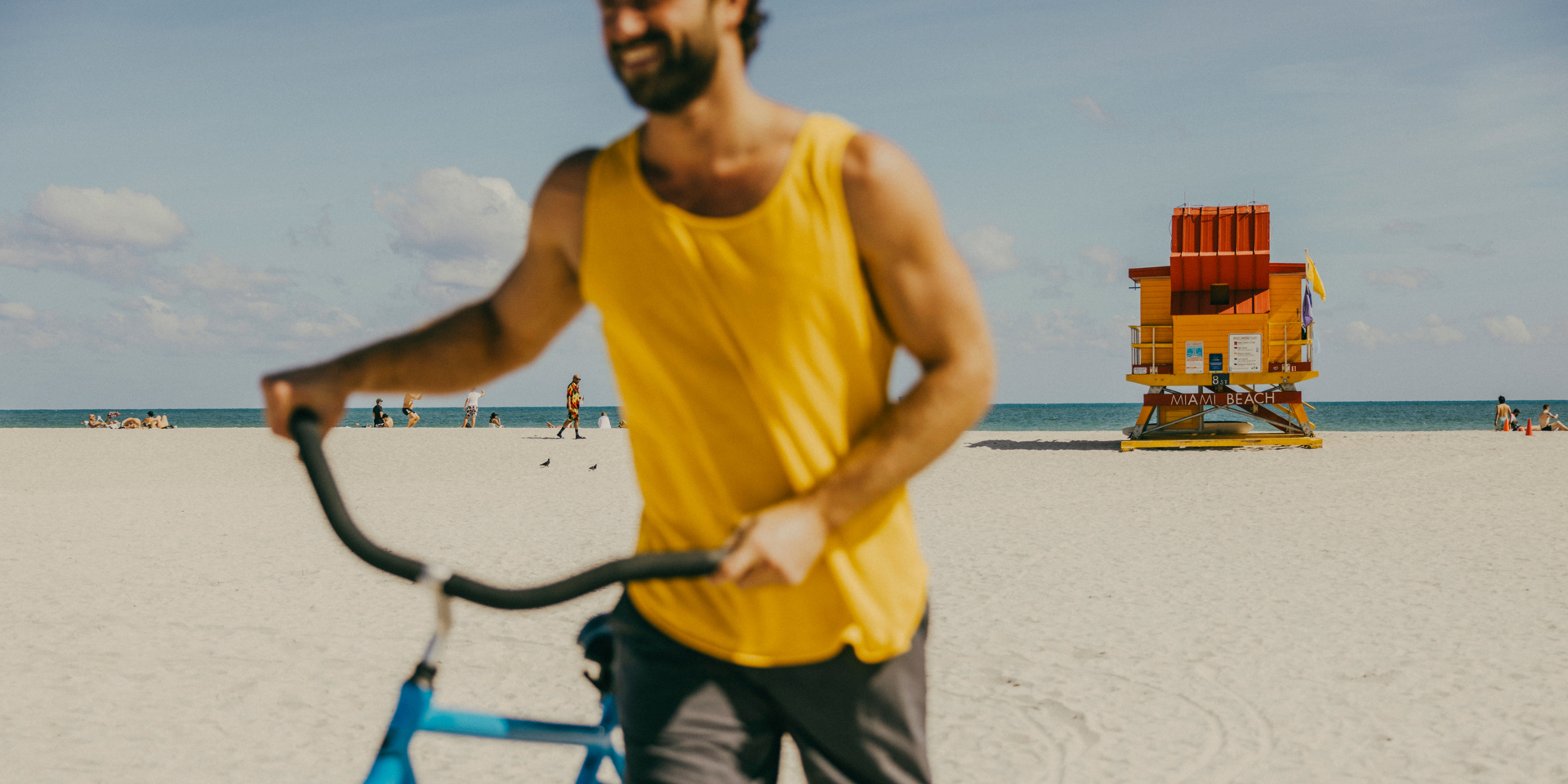 A cyclist on South Beach in Miami.