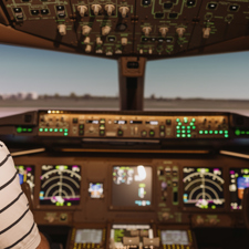 Gary McCombie seated in his 777 simulator.