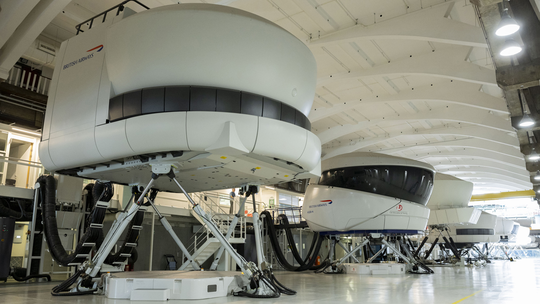 The Flight Simulator Hall at the British Airways Global Learning Academy.