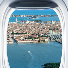 A view of Venice from an airplane window.