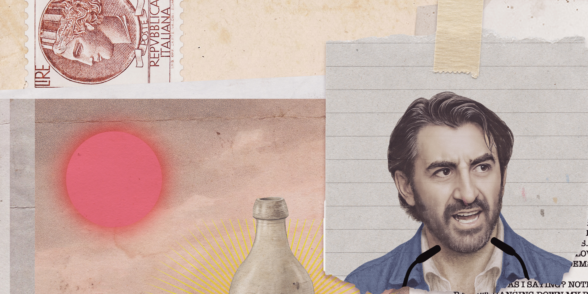 An illustration with an old stamp and a portrait of letter reader  Ferdinand Kingsley.