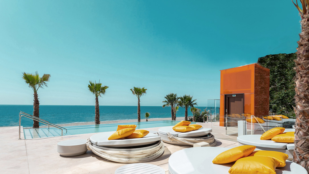 The beach club at the Higueron Malaga hotel.