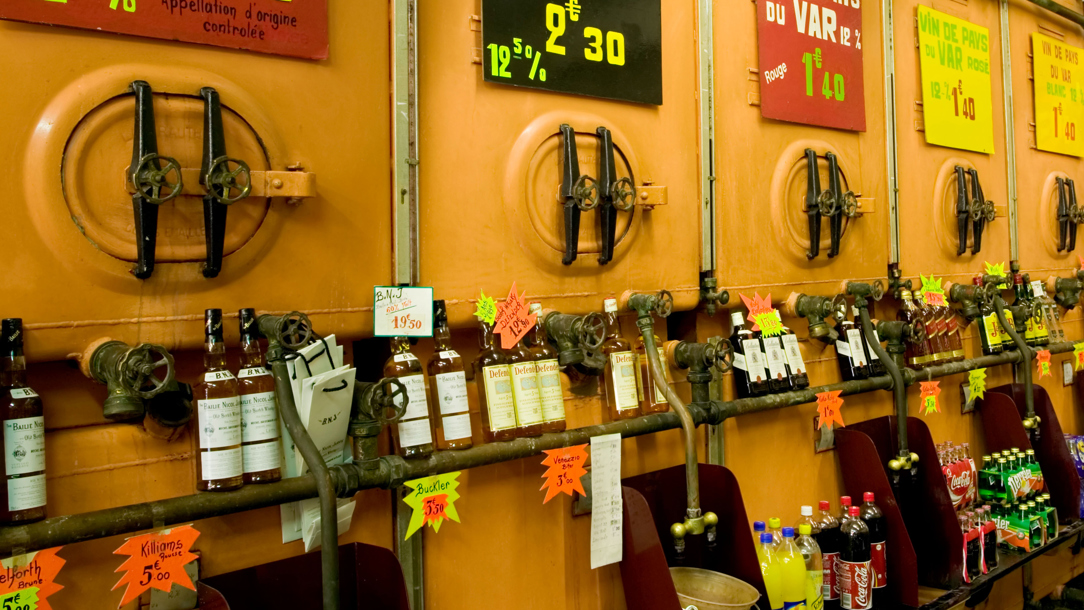 Wine on display in Caves Caprioglio.