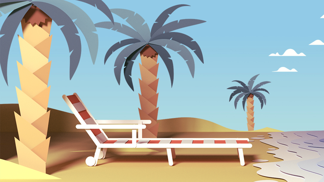 An illustration of a sun lounger next to the sea.