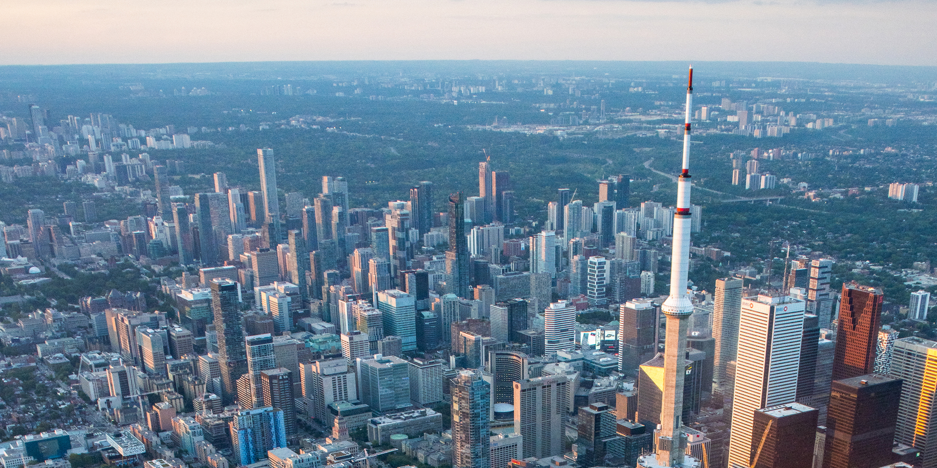 An aerial view of Downtown Toronto.