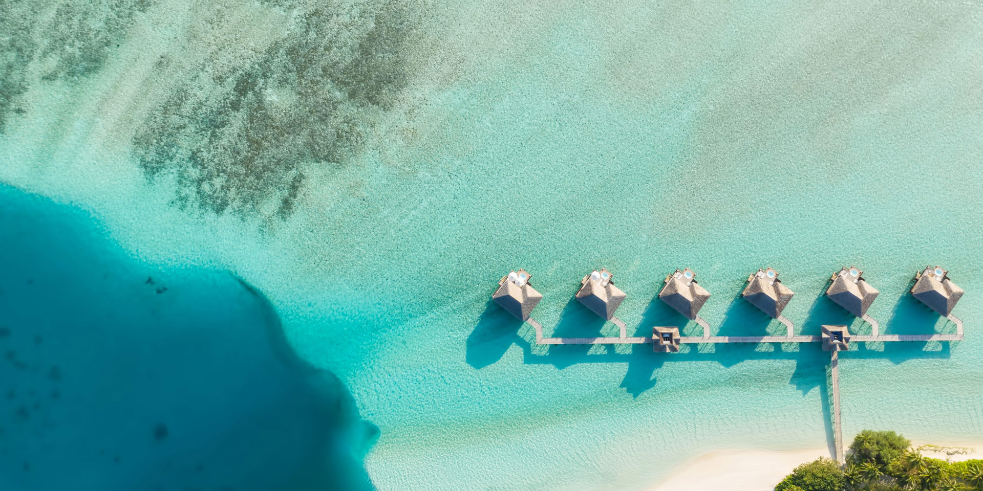 Accommodation in the Maldives photographed from the air.