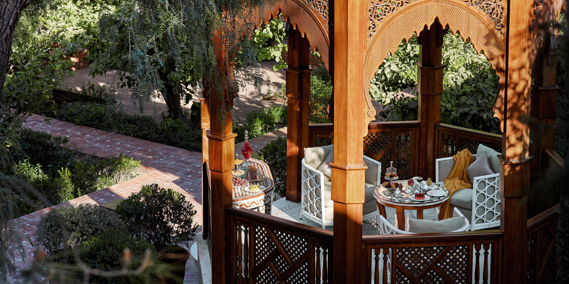 A gazebo at the Royal Mansour Hotel.