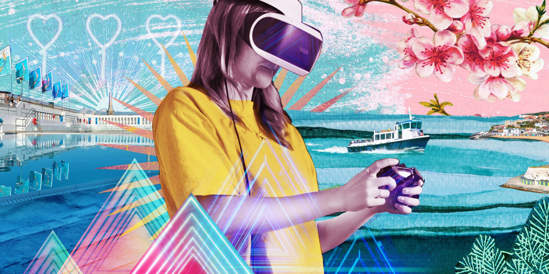 An illustration with someone using a VR headset.