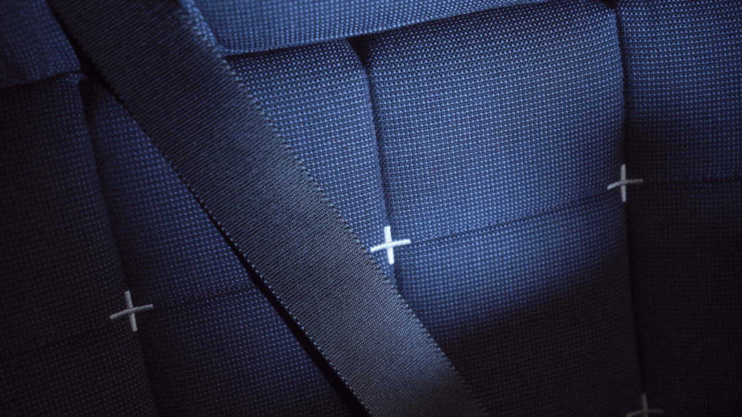 A detail of the stitching on a British Airways seat.