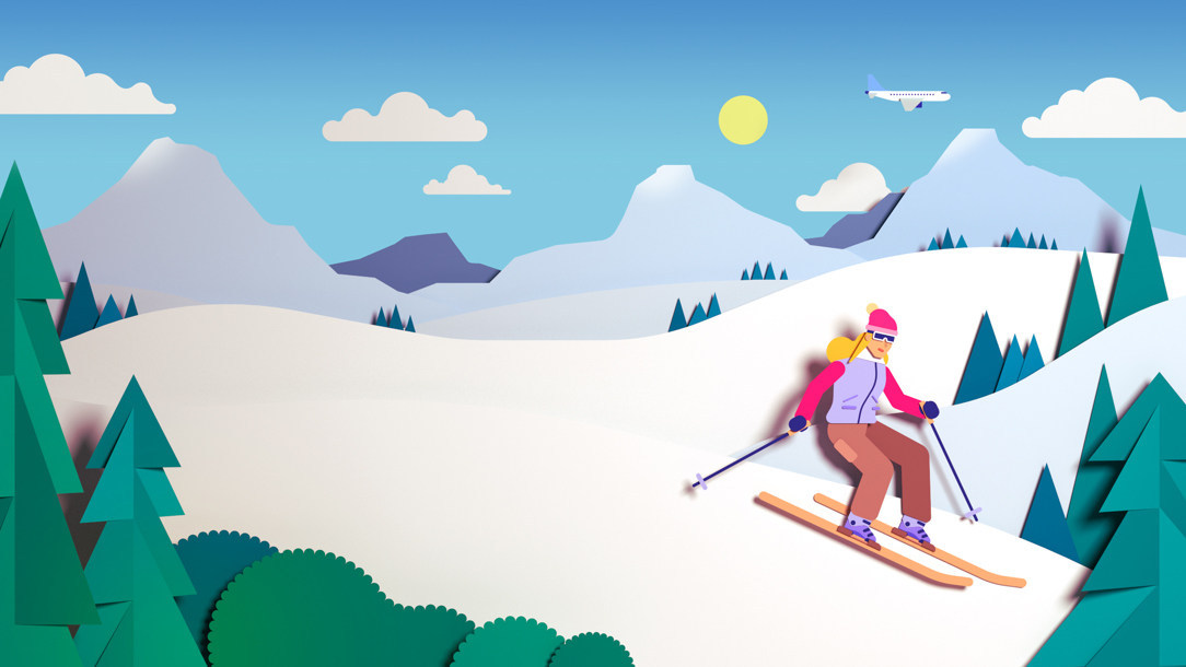 An illustration of a woman skiing.