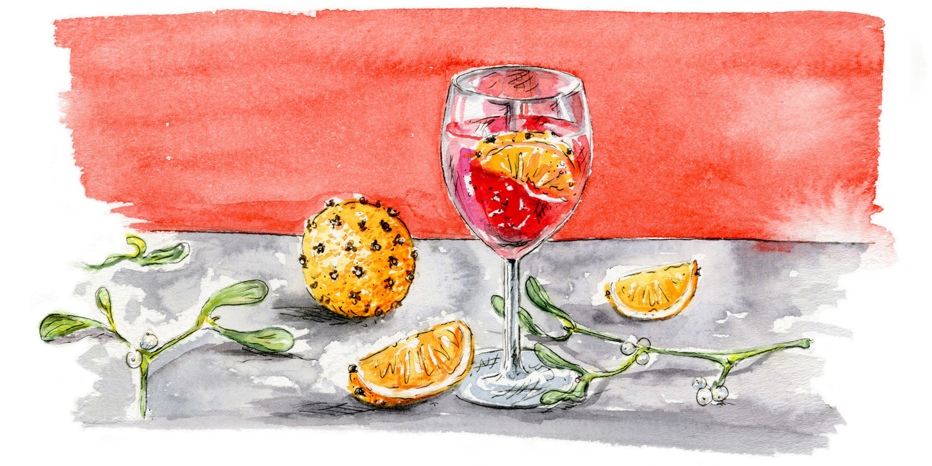 A watercolour illustration of a mocktail.