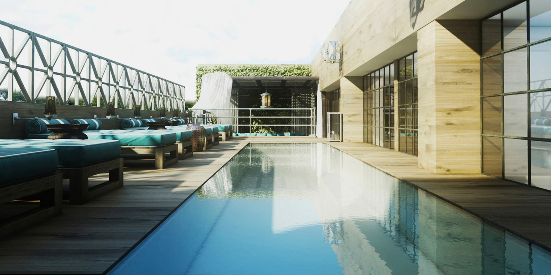 The swimming pool at Cotton House Hotel Barcelona.