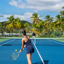 Overhead view of the tennis courts at Curtain Bluff in Antigua.