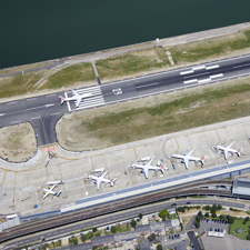 A view looking down at London City Airport.