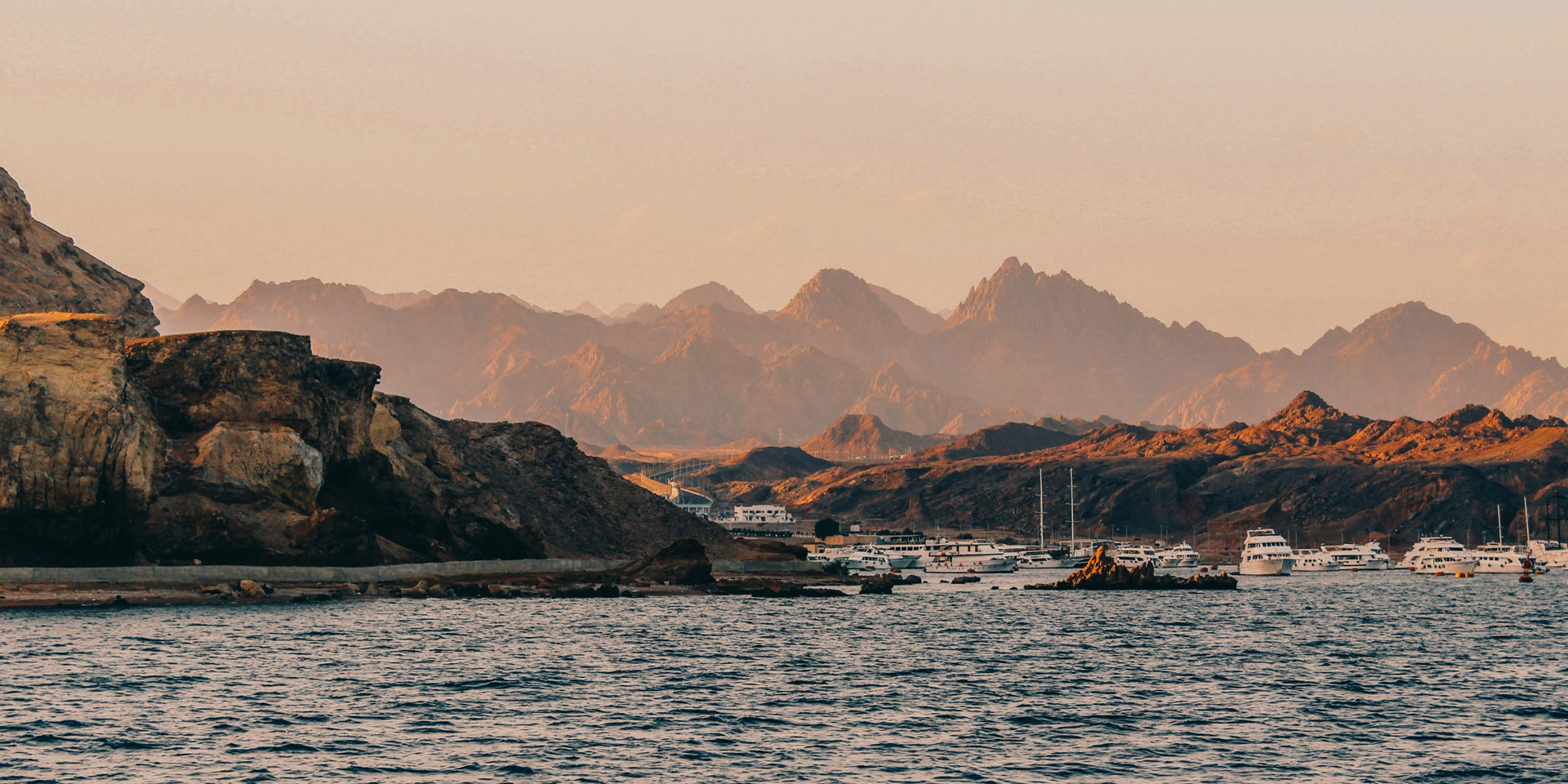 Calm water and a mountain range at Sharm El Sheikh.