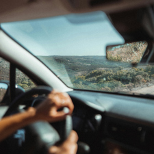 The view from a car window.