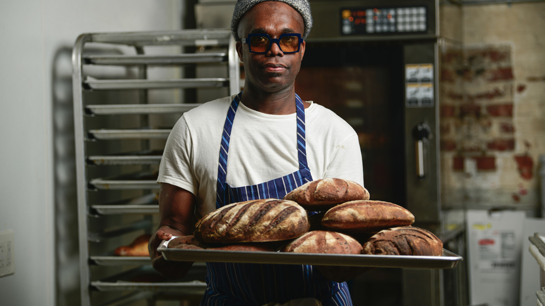 A worker at ALF Bakery in New York.