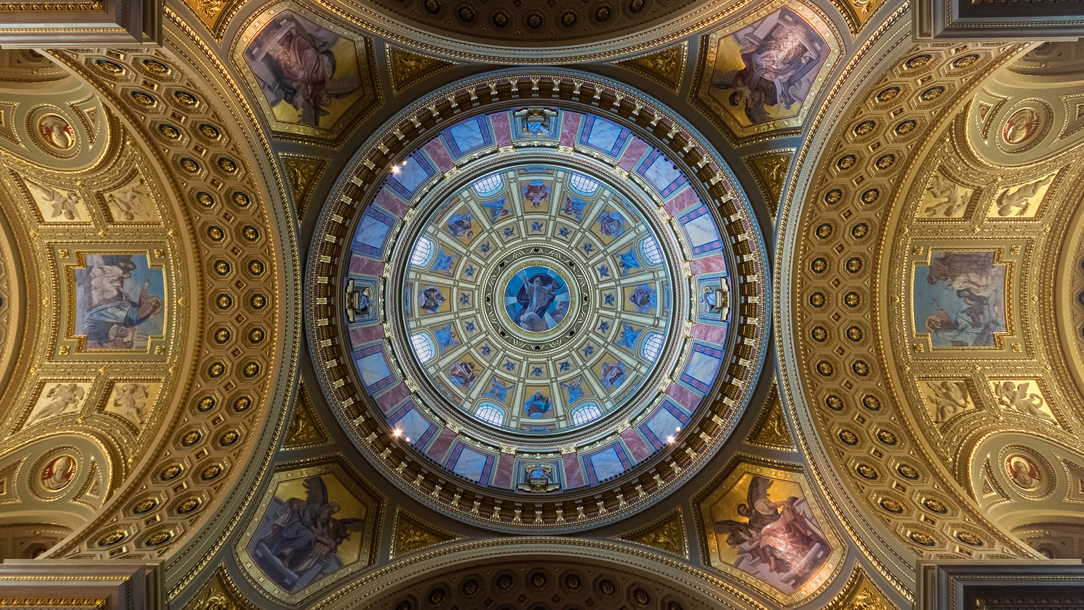 Looking up at the ceiling of St. Stephen's Basilica in Budapest.