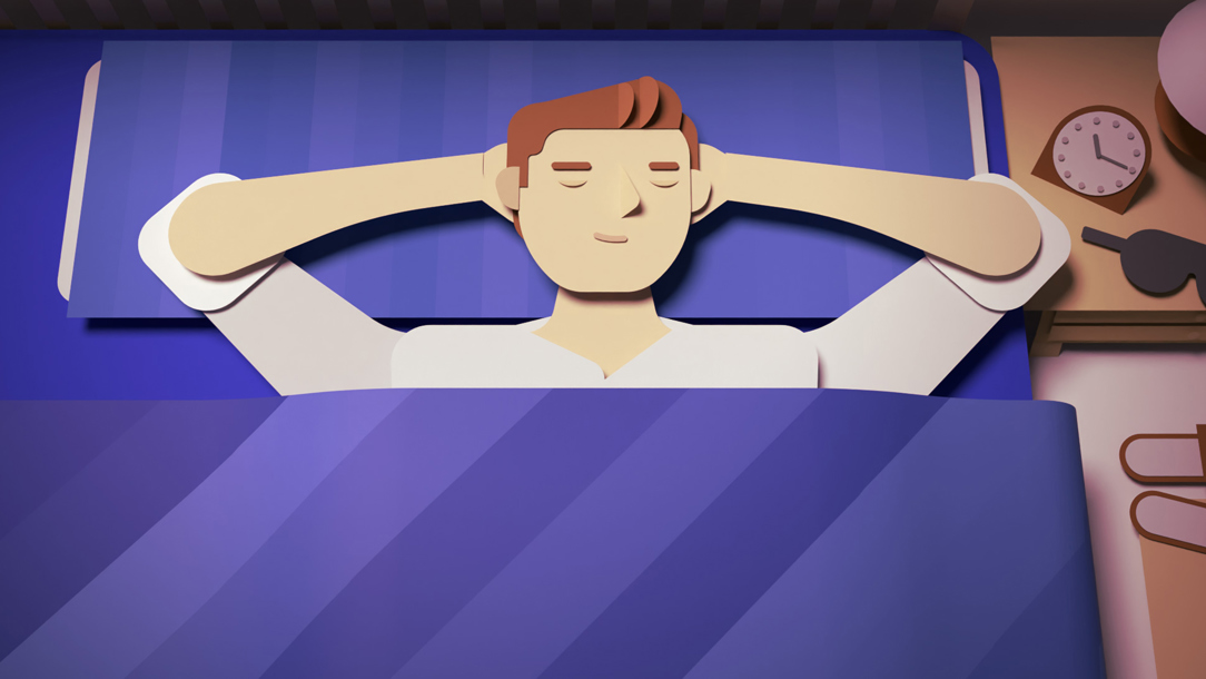 An illustration of man asleep in bed.