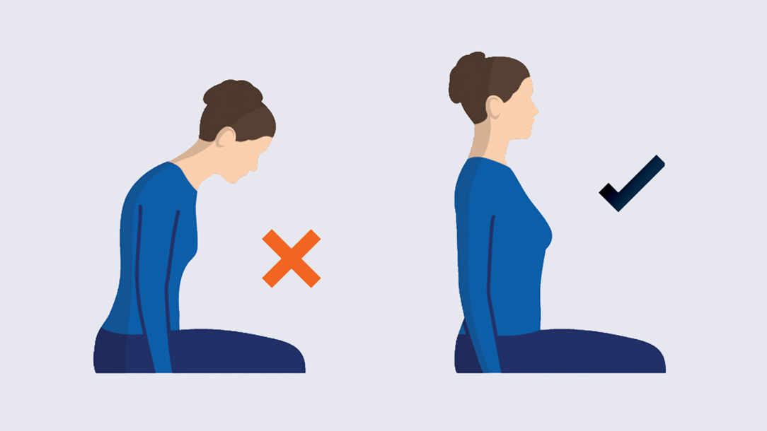 An illustration of a woman sitting on a light blue background.