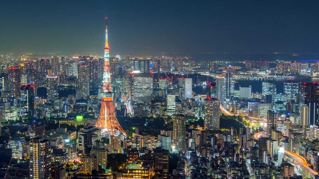 A view of Tokyo at night.